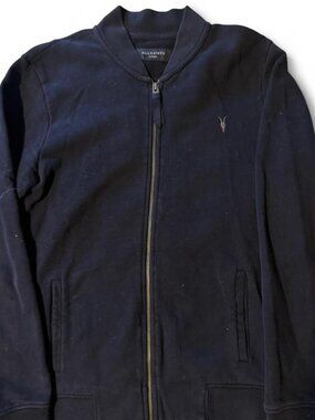 AllSaints Raven Bomber Jacket Black Slim Fit Men's Size XS Ramskull Logo